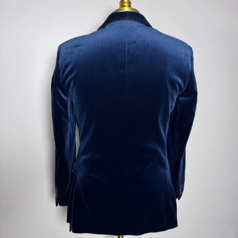 J.Crew Blazer Mens 38R Blue Solid Velvet Ludlow Shawl Lapel Dinner Jacket